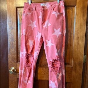 Star Patterned Pink Straight Leg Pants